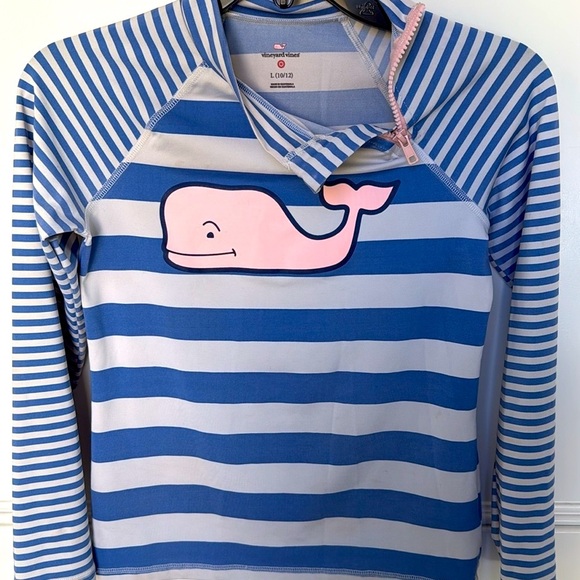 Vineyard Vines Girls Swim Shirt Rashguard 10/12 Sun Protection Pink Blue Stripe - Picture 11 of 12